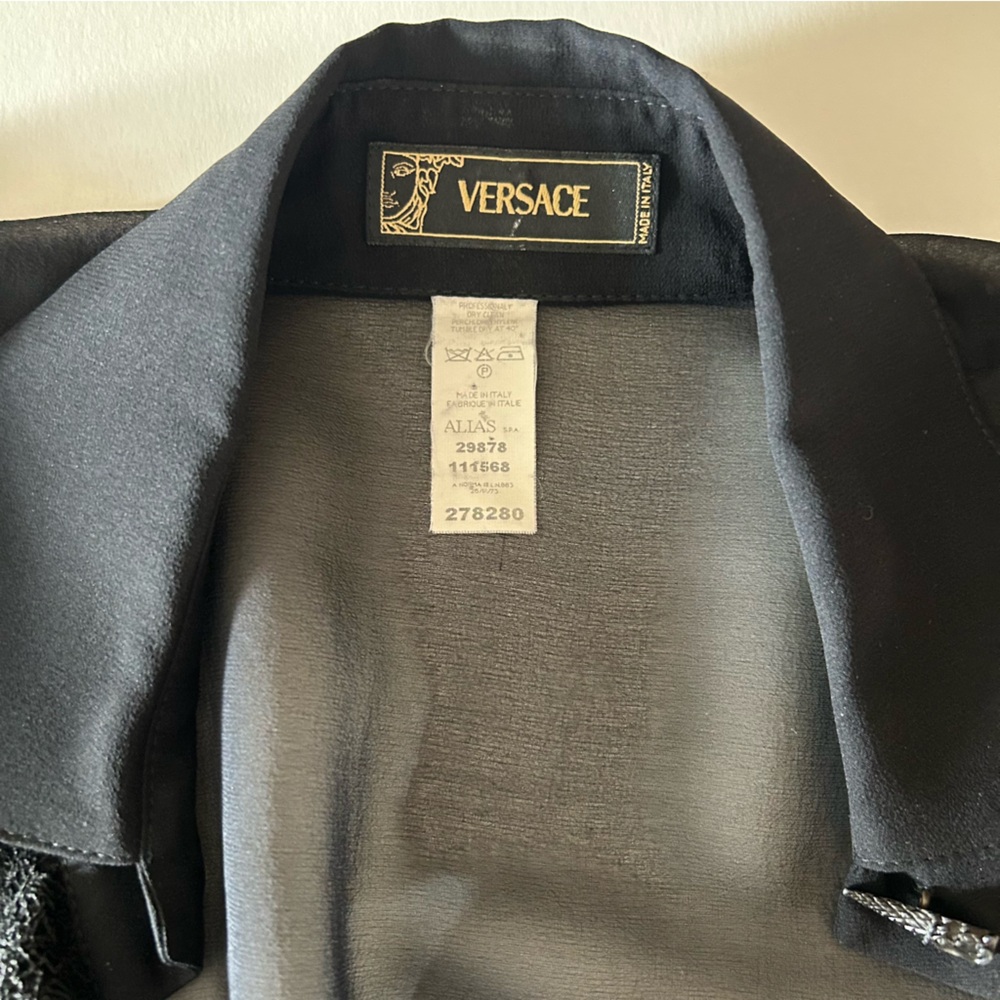 Versace Silk Blouse Lace X Small to Small Sheer Top Long Sleeves Button Front - Picture 6 of 8